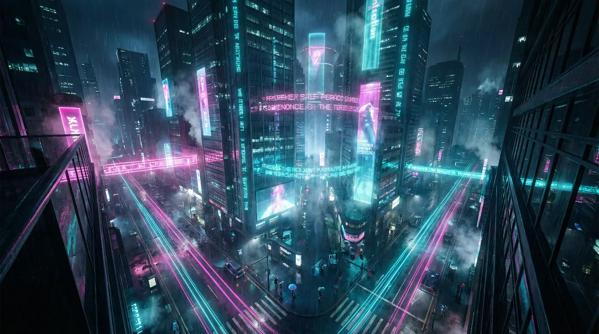 奥林日记 竖屏短剧平台首页背景 - 赛博朋克都市夜景